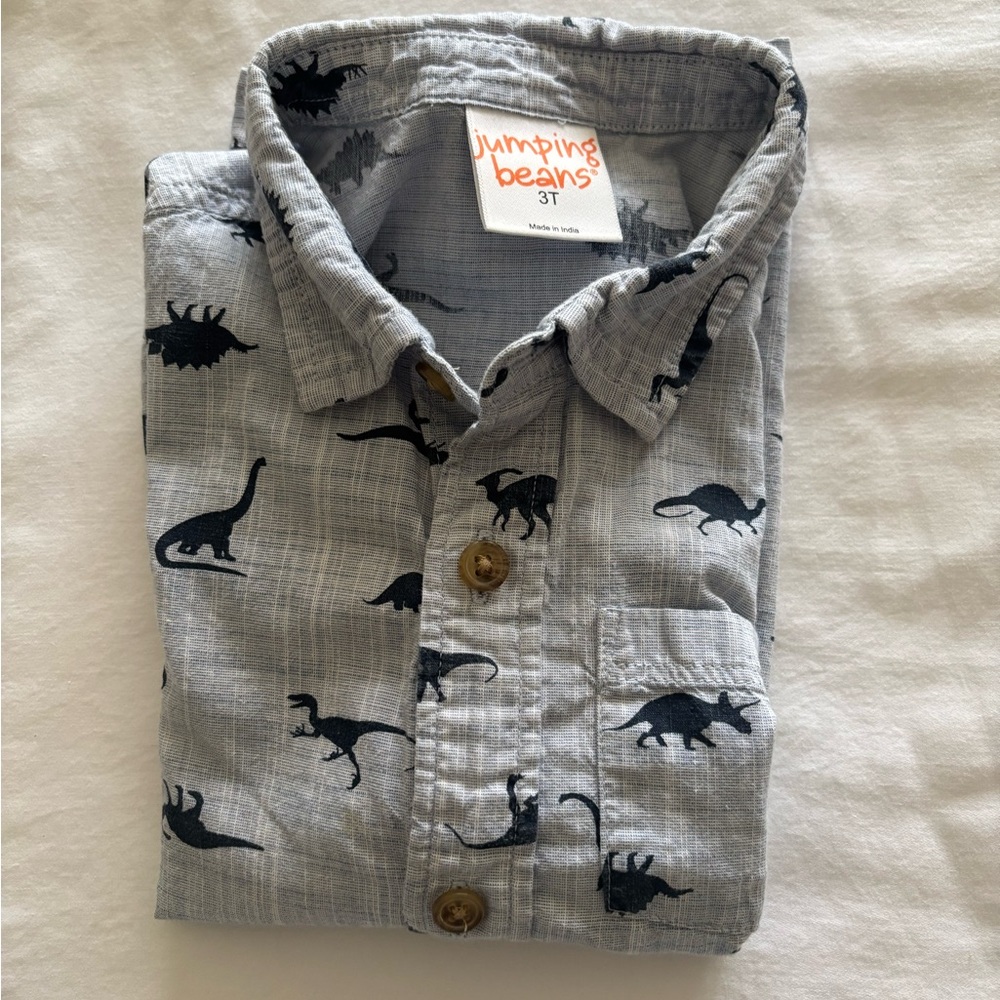 Jumping Beans Gray and Black Dinosaur Button Down Shirt